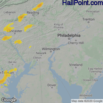 Hail Map for Wilmington, DE Region on August 11, 2021