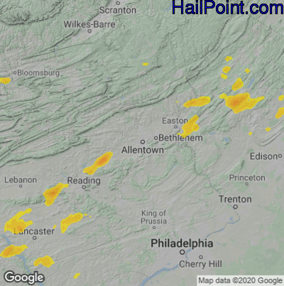 Hail Map for Allentown, PA Region on August 11, 2021