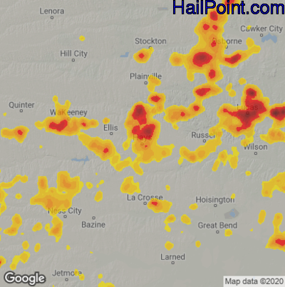 Hail Map for Hays, KS Region on August 11, 2021