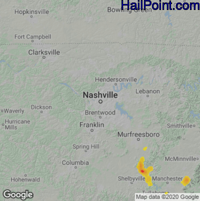 Hail Map for Nashville, TN Region on August 11, 2021