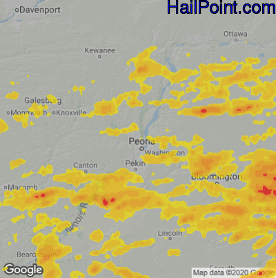 Hail Map for Peoria, IL Region on August 12, 2021