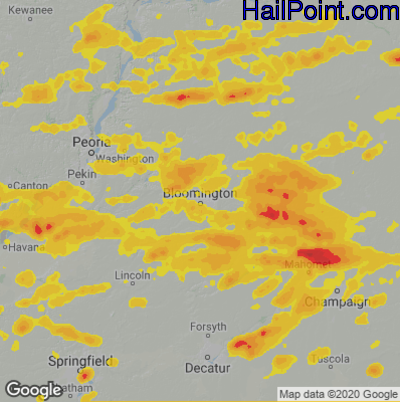Hail Map for Bloomington, IL Region on August 12, 2021 