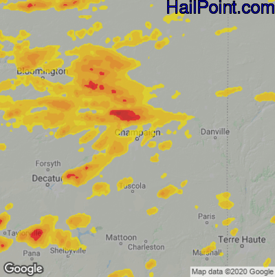 Hail Map for Champaign, IL Region on August 12, 2021