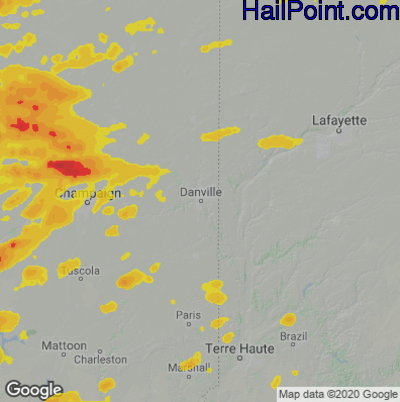 Hail Map for Danville, IL Region on August 12, 2021