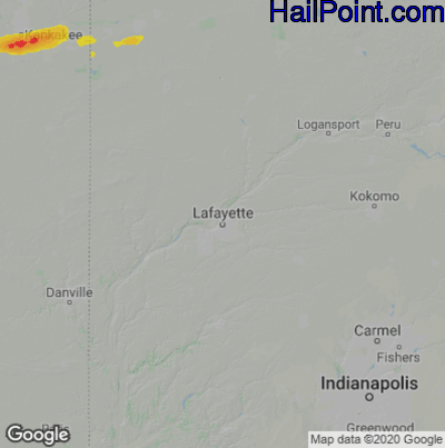 Hail Map for Layfette, IN Region on August 12, 2021