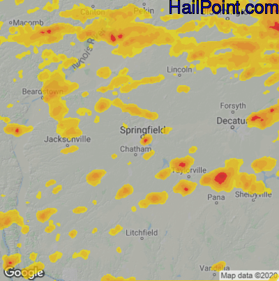 Hail Map for Springfield, IL Region on August 12, 2021
