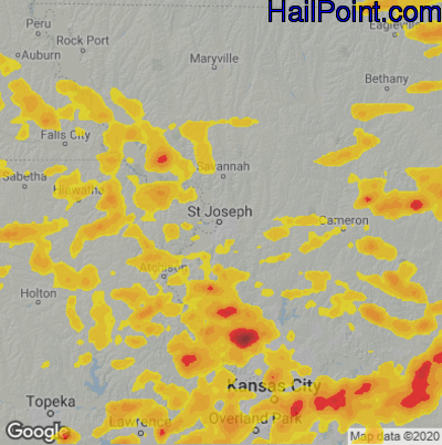 Hail Map for St. Joseph, MO Region on August 12, 2021