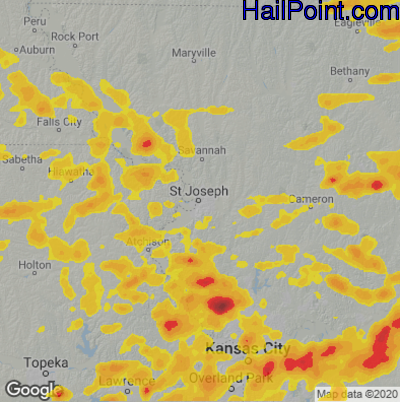 Hail Map for St. Joseph, MO Region on August 12, 2021 