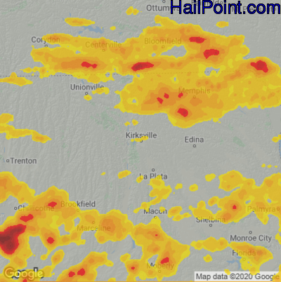 Hail Map for Kirskville, MO Region on August 12, 2021