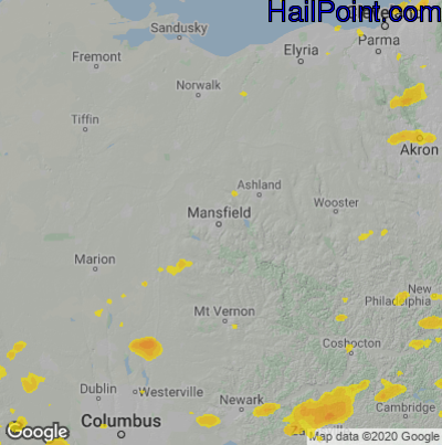 Hail Map for Mansfield, OH Region on August 12, 2021