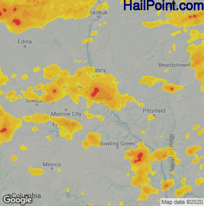 Hail Map for Hannibal, MO Region on August 12, 2021