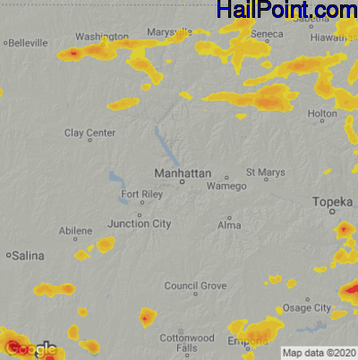 Hail Map for Mahhattan, KS Region on August 12, 2021