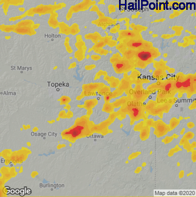 Hail Map for Lawerence, KS Region on August 12, 2021