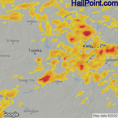 Hail Map for Lawerence, KS Region on August 12, 2021 