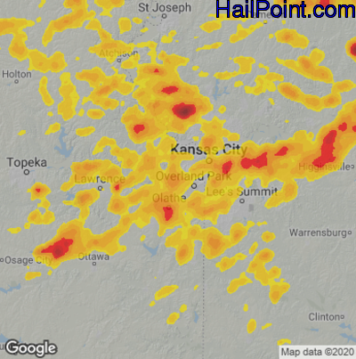 Hail Map for Shawnee, KS Region on August 12, 2021 