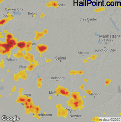 Hail Map for Salina, KS Region on August 12, 2021