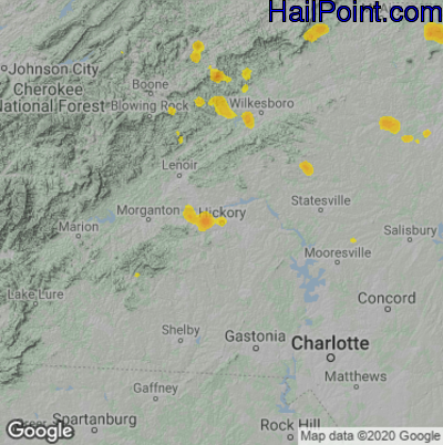 Hail Map for Hickory, NC Region on August 12, 2021