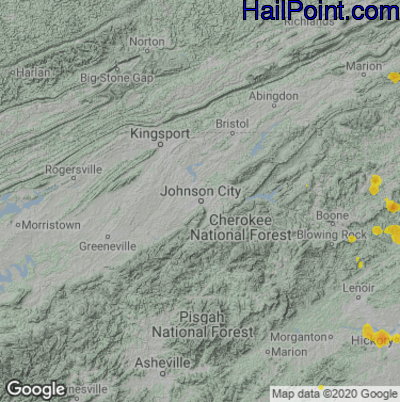 Hail Map for Johnson City, TN Region on August 12, 2021