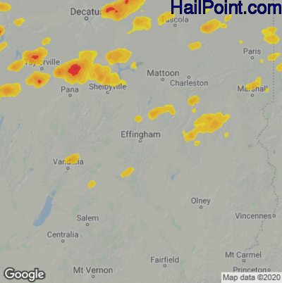 Hail Map for Effingham, IL Region on August 12, 2021