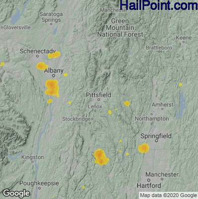 Hail Map for Pittsfield, MA Region on August 12, 2021
