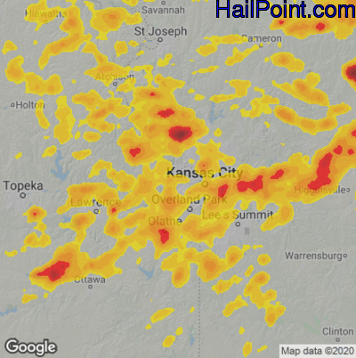 Hail Map for Kansas City, KS Region on August 12, 2021
