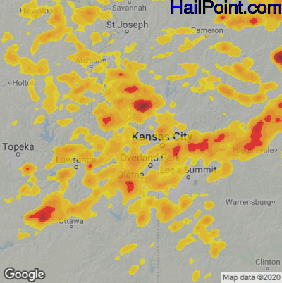 Hail Map for Kansas City, KS Region on August 12, 2021 