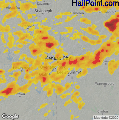 Hail Map for Kansas City, MO Region on August 12, 2021