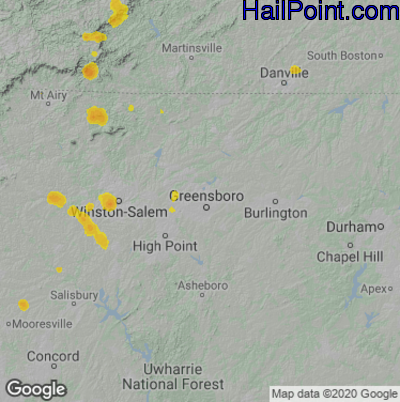 Hail Map for Greensboro, NC Region on August 12, 2021