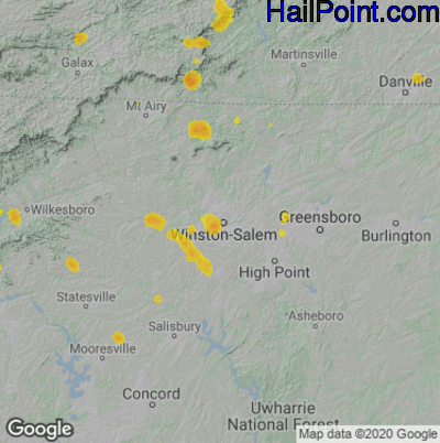 Hail Map for Winston-Salem, NC Region on August 12, 2021 