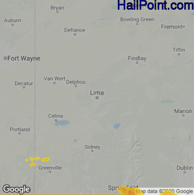 Hail Map for Lima, OH Region on August 12, 2021
