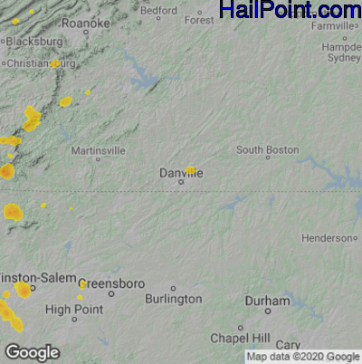 Hail Map for Danville, VA Region on August 12, 2021