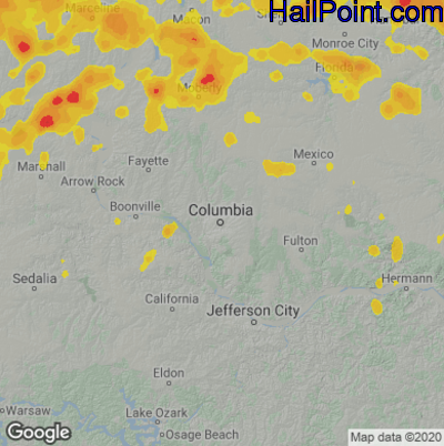 Hail Map for Columbia, MO Region on August 12, 2021