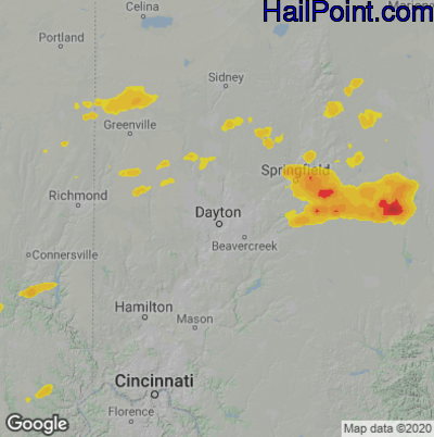 Hail Map for Dayton, OH Region on August 12, 2021