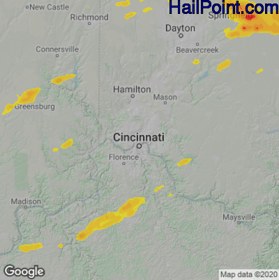 Hail Map for Cincinnati, OH Region on August 12, 2021