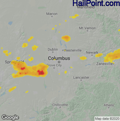 Hail Map for Columbus, OH Region on August 12, 2021