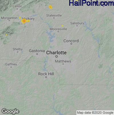 Hail Map for Charlotte, NC Region on August 12, 2021