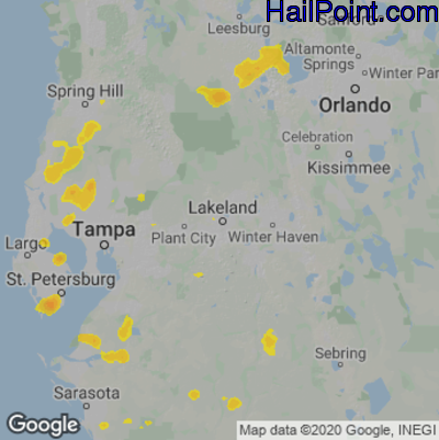 Hail Map for Lakeland, FL Region on August 12, 2021