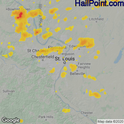 Hail Map for St. Louis, MO Region on August 12, 2021