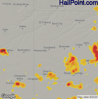 Hail Map for Goodland, KS Region on August 12, 2021