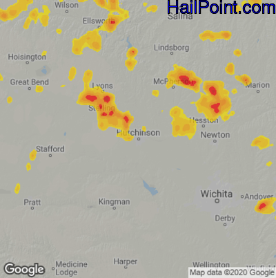Hail Map for Hutchinson, KS Region on August 12, 2021