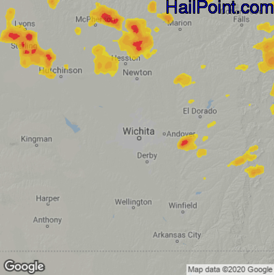 Hail Map for Wichita, KS Region on August 12, 2021 