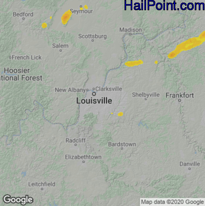 Hail Map for Louisville, KY Region on August 13, 2021