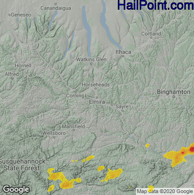 Hail Map for Elmira, NY Region on August 13, 2021
