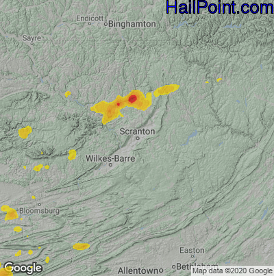 Hail Map for Scranton, PA Region on August 13, 2021 