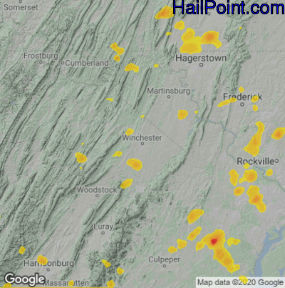 Hail Map for Winchester, VA Region on August 13, 2021 