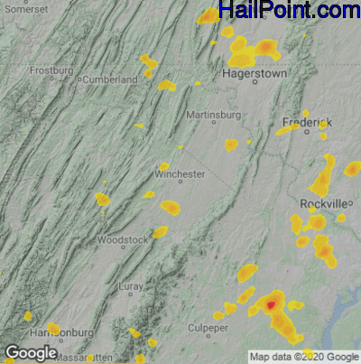 Hail Map for Winchester, VA Region on August 13, 2021