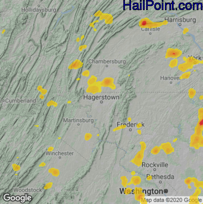 Hail Map for Hagerstown, MD Region on August 13, 2021 