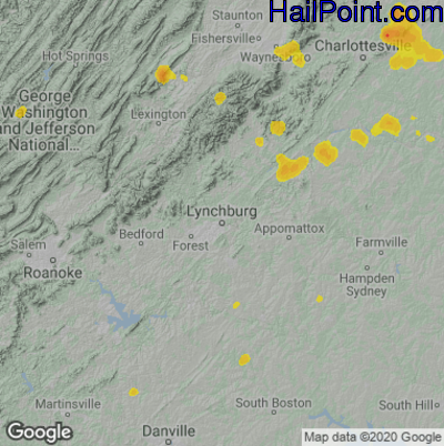 Hail Map for Lynchburg, VA Region on August 13, 2021