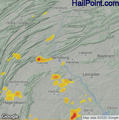 Hail Map for Harrisburg, PA Region on August 13, 2021