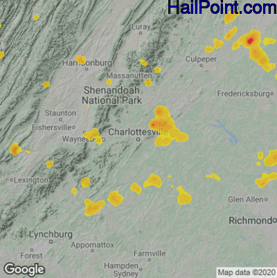 Hail Map for Charlotttesville, VA Region on August 13, 2021